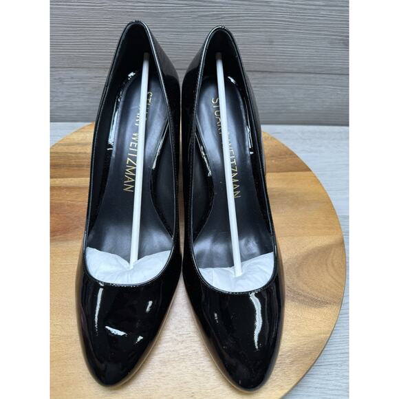 Stuart Weitzman Vida Patent-Finish Block Heel Pumps Shoes Black 9.5 - Picture 4 of 13